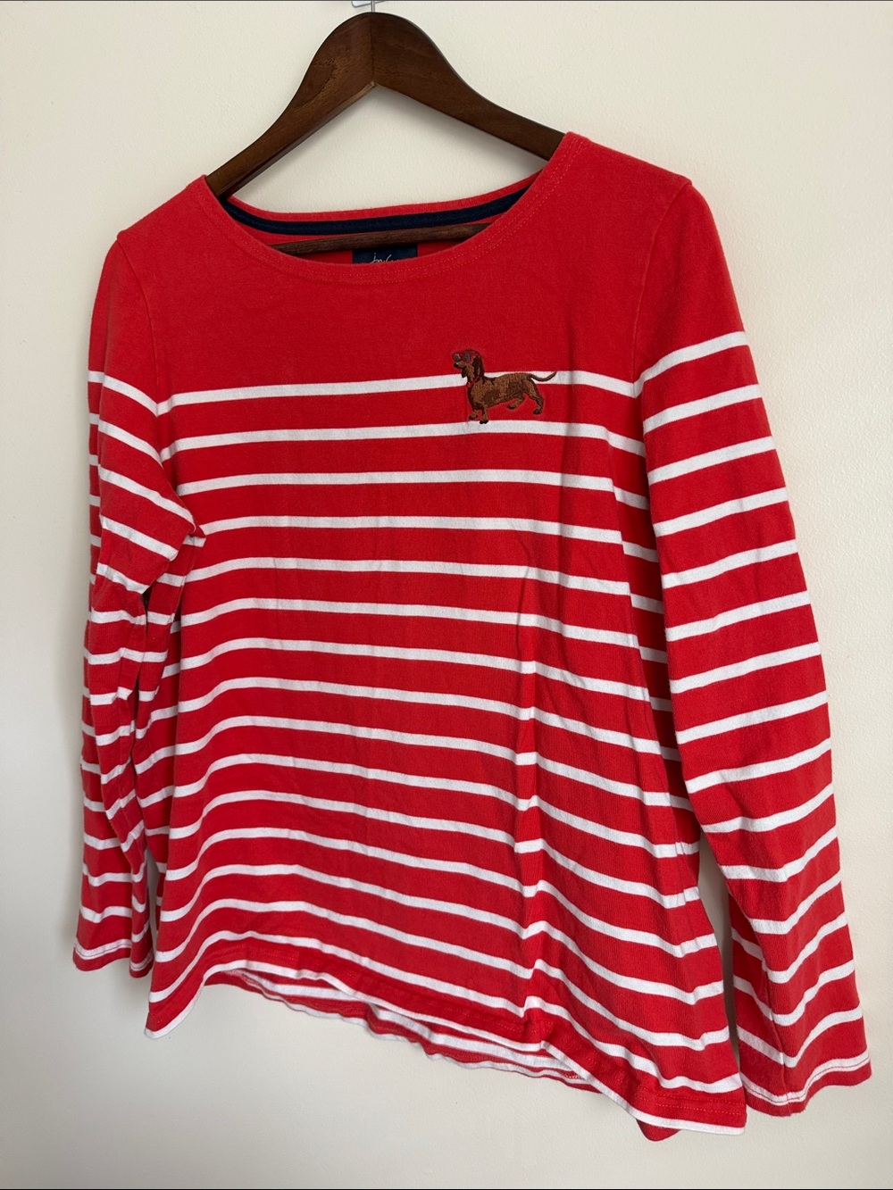 Joules Red & White Striped Long-Sleeve Tee with Dachshund Embroidery - Picture 6 of 10